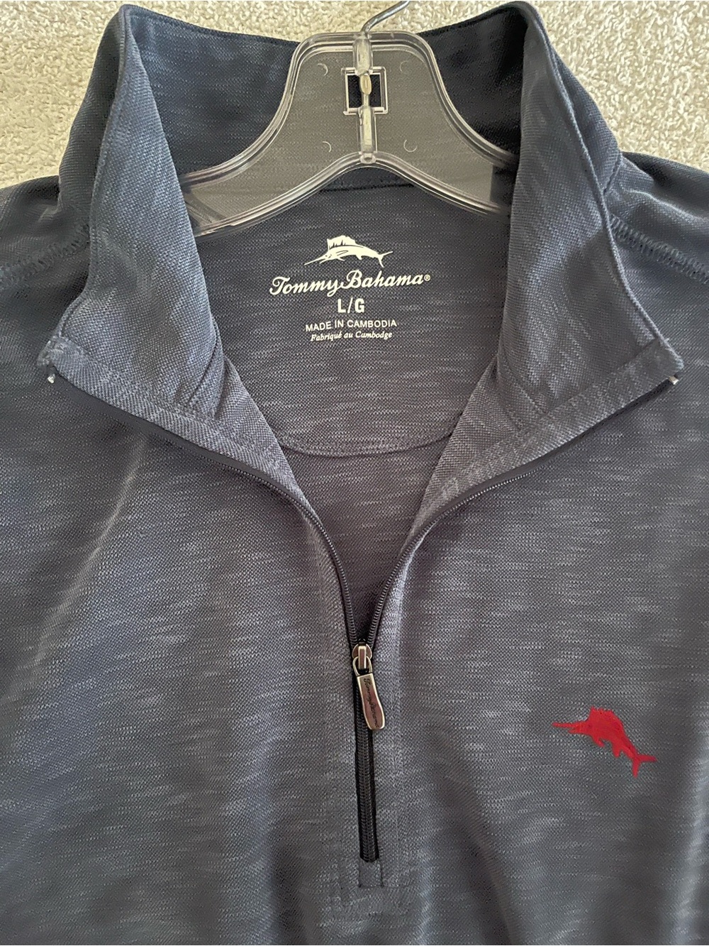 Tommy Bahama Navy Half-Zip Lightweight Shirt Jacket with Red Logo